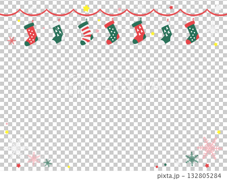 クリスマスソックスが並んだイラストフレーム 132805284
