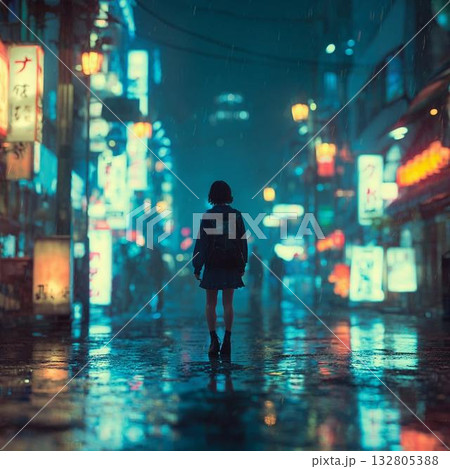 夜の街を歩く女性 132805388