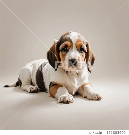 ごろんと横になるプチバセットグリフォンバンデーン子犬 132805402