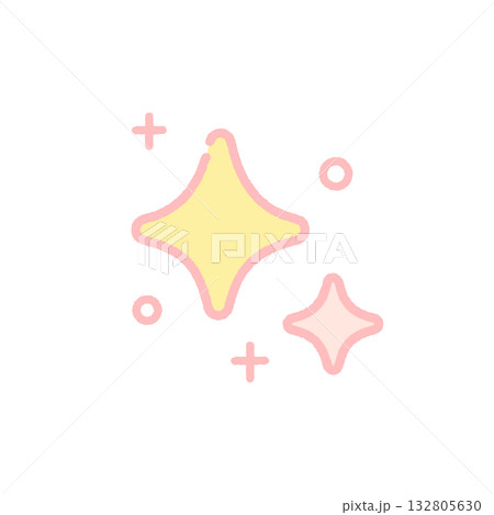 黄色いキラキラの光の絵文字 - ピカピカ光っているイメージのかわいい手書きの線画アイコン 132805630