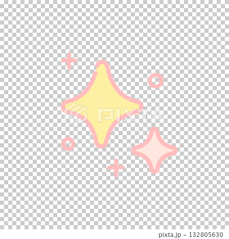 黄色いキラキラの光の絵文字 - ピカピカ光っているイメージのかわいい手書きの線画アイコン 132805630
