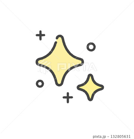黄色いキラキラの光の絵文字 - ピカピカ光っているイメージのかわいい手書きの線画アイコン 黄色いキラキラの光の絵文字 - ピカピカ光っているイメージのかわいい手書きの線画アイコン 132805631