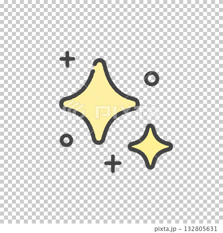 黄色いキラキラの光の絵文字 - ピカピカ光っているイメージのかわいい手書きの線画アイコン 黄色いキラキラの光の絵文字 - ピカピカ光っているイメージのかわいい手書きの線画アイコン 132805631