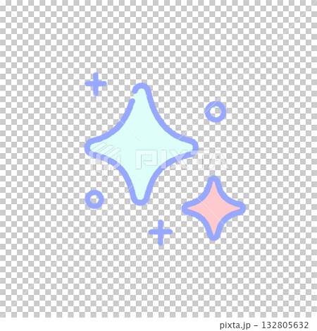Pastel colored glitter light emoji - cute hand-drawn line drawing icons with sparkling effect 132805632