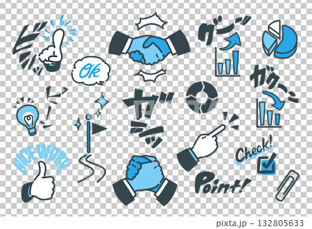 【擬音】ビジネスの成功や成績に関するアイコンと効果音のセット（オノマトペ） 132805633