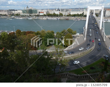 ゲッレールト山から望むドナウ川とブダペストの街並み 132805709