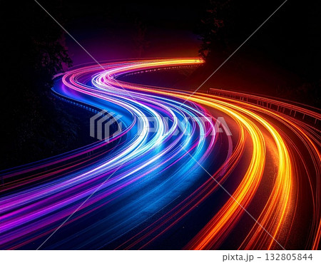 【AI生成画像】流れゆく車の光の軌跡 132805844