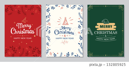 Merry christmas and happy new year greeting cards design templates set. Merry christmas and happy new year greeting cards design templates set. 132805925