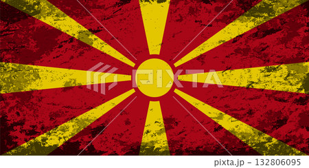 North Macedonian flag brush stroke grunge style background. Vector illustration. 132806095