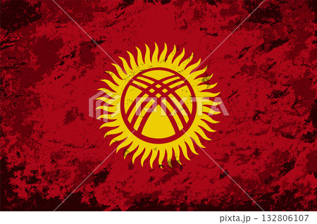 Kyrgyzstani flag brush stroke grunge style background. Vector illustration. 132806107