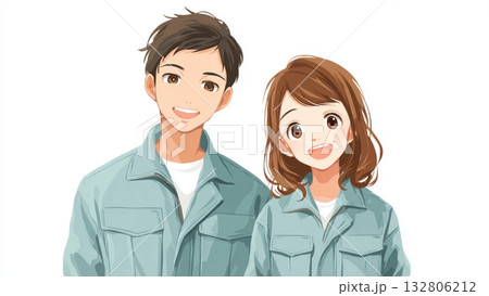 作業服を着た若い男女社員 132806212