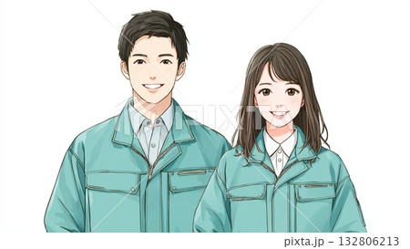 作業服を着た若い男女社員 132806213