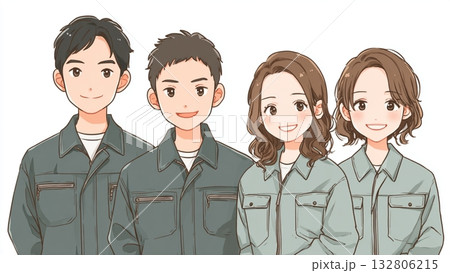 作業服を着た若い男女社員 132806215