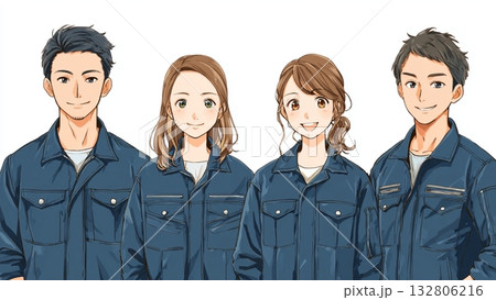 作業服を着た若い男女社員 作業服を着た若い男女社員 132806216