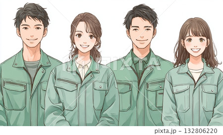 作業服を着た若い男女社員 132806220