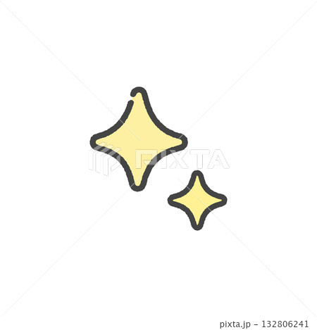 黄色いキラキラの光の絵文字 - ピカピカ光っているイメージのかわいい手書きの線画アイコン 132806241