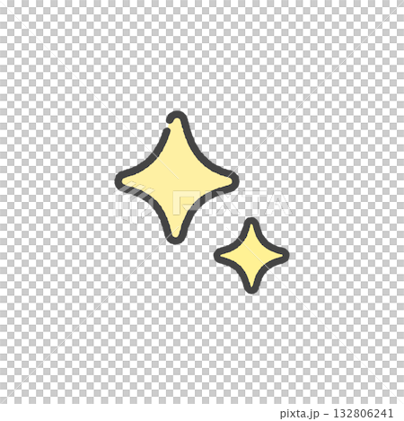 Yellow sparkling light emoji - A cute hand-drawn line drawing icon with a sparkling image 132806241