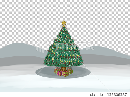A large Christmas tree and a colored plaque with presents A large Christmas tree and a colored plaque with presents 132806387