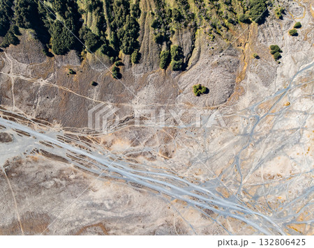 Aerial view top down of Volcano land texture, Abstract nature Background at Bromo volcano indonesia 132806425