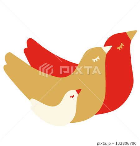 仲良く並んだ3羽の鳥の家族 132806780