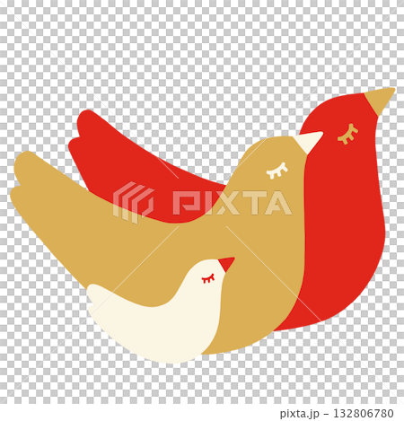 仲良く並んだ3羽の鳥の家族 132806780