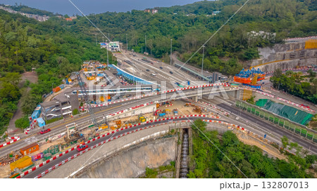 Nov 2 2025 Aerial View Of Busy Highway Interchange Under Construction W 132807013