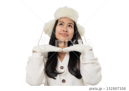Woman in cozy winter gear enjoys the season, isolated, PNG Woman in cozy winter gear enjoys the season, isolated, PNG 132807108