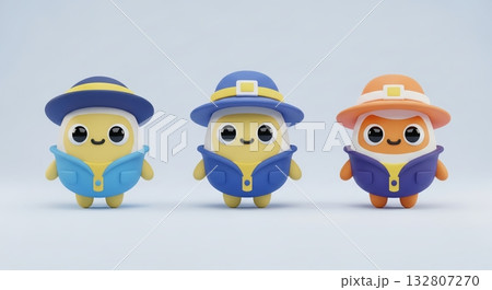 カラフルな帽子で楽しむ仲良しトリオ 132807270