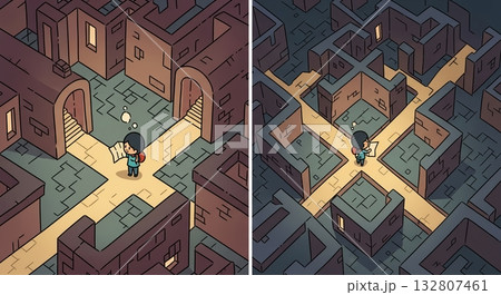 迷路で地図を手に、未来への道を探す 132807461