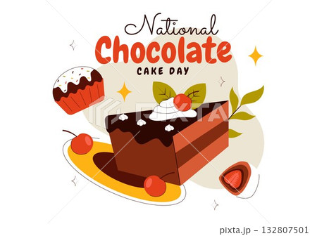 National Chocolate Cake Day Vector Illustration Featuring a Sweet And Delicious Dessert With a Festive Flat Style Cartoon Background 132807501
