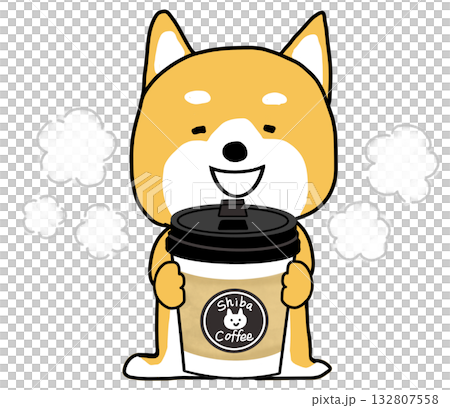 柴犬開心地喝著熱咖啡（有蓋子） 132807558