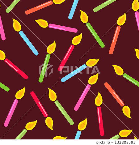 Vector seamless pattern with burning multicolored holiday candles on a dark background 132808393