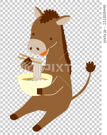 一匹馬坐著吃蕎麥麵的插圖 132808446