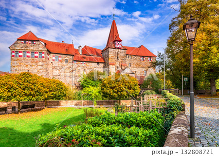 Lauf an der Pegnitz, Germany. View of the Wenzelburg, autumn beautiful light and colors 132808721