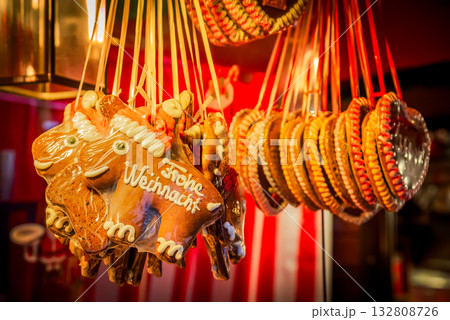 Nuremberg, Germany. Traditional gingerbread at Nurnberger Christkindlesmarkt, Bavaria. Nuremberg, Germany. Traditional gingerbread at Nurnberger Christkindlesmarkt, Bavaria. 132808726
