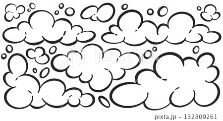 Soap foam with bubbles. Bath suds vector outline illustration isolated on white background. Abstract funky playful design elements. Shampoo fizzy clouds Soap foam with bubbles. Bath suds vector outline illustration isolated on white background. Abstract funky playful design elements. Shampoo fizzy clouds 132809261