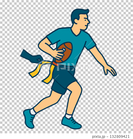 フラッグフットボールでフラッグをとられる男性 132809421