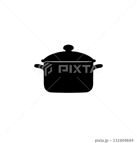 cooking pot silhouette kitchen cookware with lid isolated on white background cooking pot silhouette kitchen cookware with lid isolated on white background 132809684