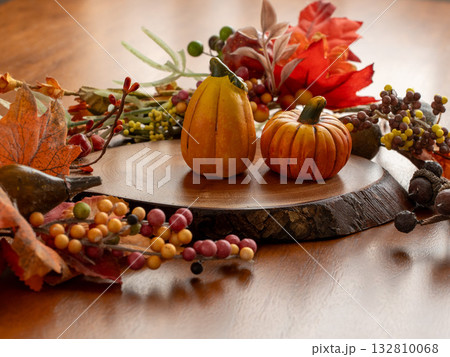 切り株の上のかぼちゃ 132810068