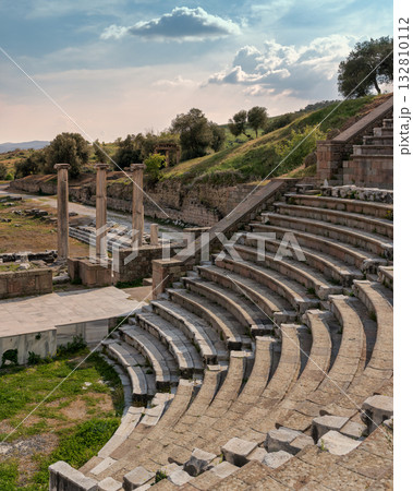 Historic Roman Theater and ancient columns at Asclepieion of Pergamon, Bergama, Turkey. 132810112