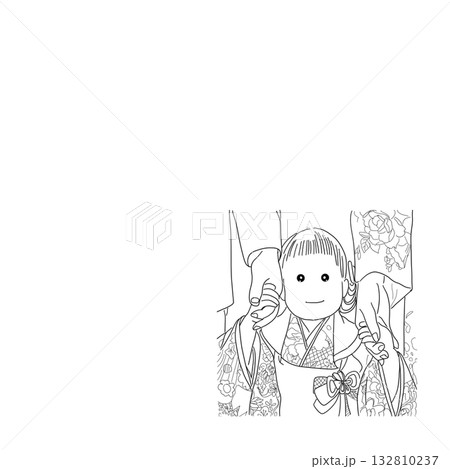 手をつなぐ着物の子（線画）Child in kimono holding hands (line a 132810237