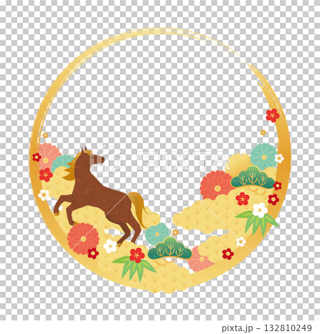 午年-年賀状素材フレーム3 午年-年賀状素材フレーム3 132810249