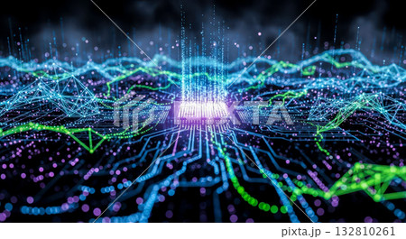 Abstract technology background with glowing computer chip and digital network for concept of AI, or big data 132810261