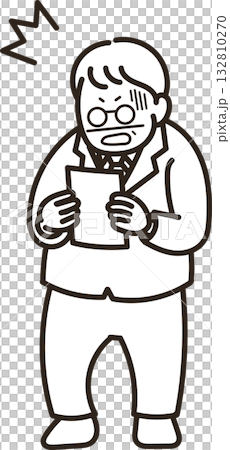 Illustration of a man in his 50s shocked by the results of his health checkup (line drawing only) 132810270
