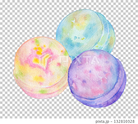 水彩イラスト 手描きイラスト カラフルなバスボムセット 水彩イラスト 手描きイラスト カラフルなバスボムセット 132810328