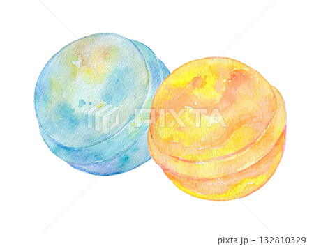 水彩イラスト 手描きイラスト カラフルなバスボムセット 水彩イラスト 手描きイラスト カラフルなバスボムセット 132810329