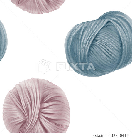 Round yarn balls in seamless pattern blue and pink colors for a gender reveal party as a symbol of a boy or girls birth .It holds the warmth and coziness of a home hearth.Watercolor illustration Round yarn balls in seamless pattern blue and pink colors for a gender reveal party as a symbol of a boy or girls birth .It holds the warmth and coziness of a home hearth.Watercolor illustration 132810415