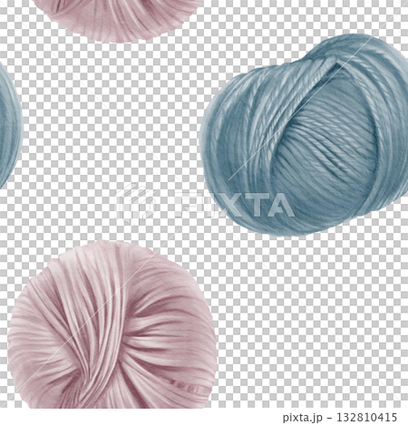 Round yarn balls in seamless pattern blue and pink colors for a gender reveal party as a symbol of a boy or girls birth .It holds the warmth and coziness of a home hearth.Watercolor illustration Round yarn balls in seamless pattern blue and pink colors for a gender reveal party as a symbol of a boy or girls birth .It holds the warmth and coziness of a home hearth.Watercolor illustration 132810415