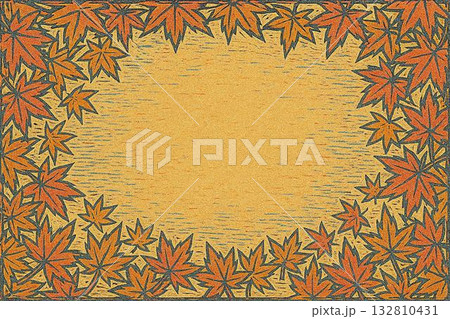 フレーム素材　紅葉　もみじ　秋　木版画調 132810431
