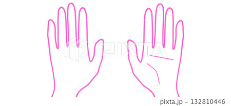 シンプルな手のアイコン、手のひらと手の甲、明るいピンク色、うらおもてセット シンプルな手のアイコン、手のひらと手の甲、明るいピンク色、うらおもてセット 132810446